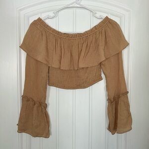 ILLA ILLA Tan Off-Shoulder Ruffle Blouse Small